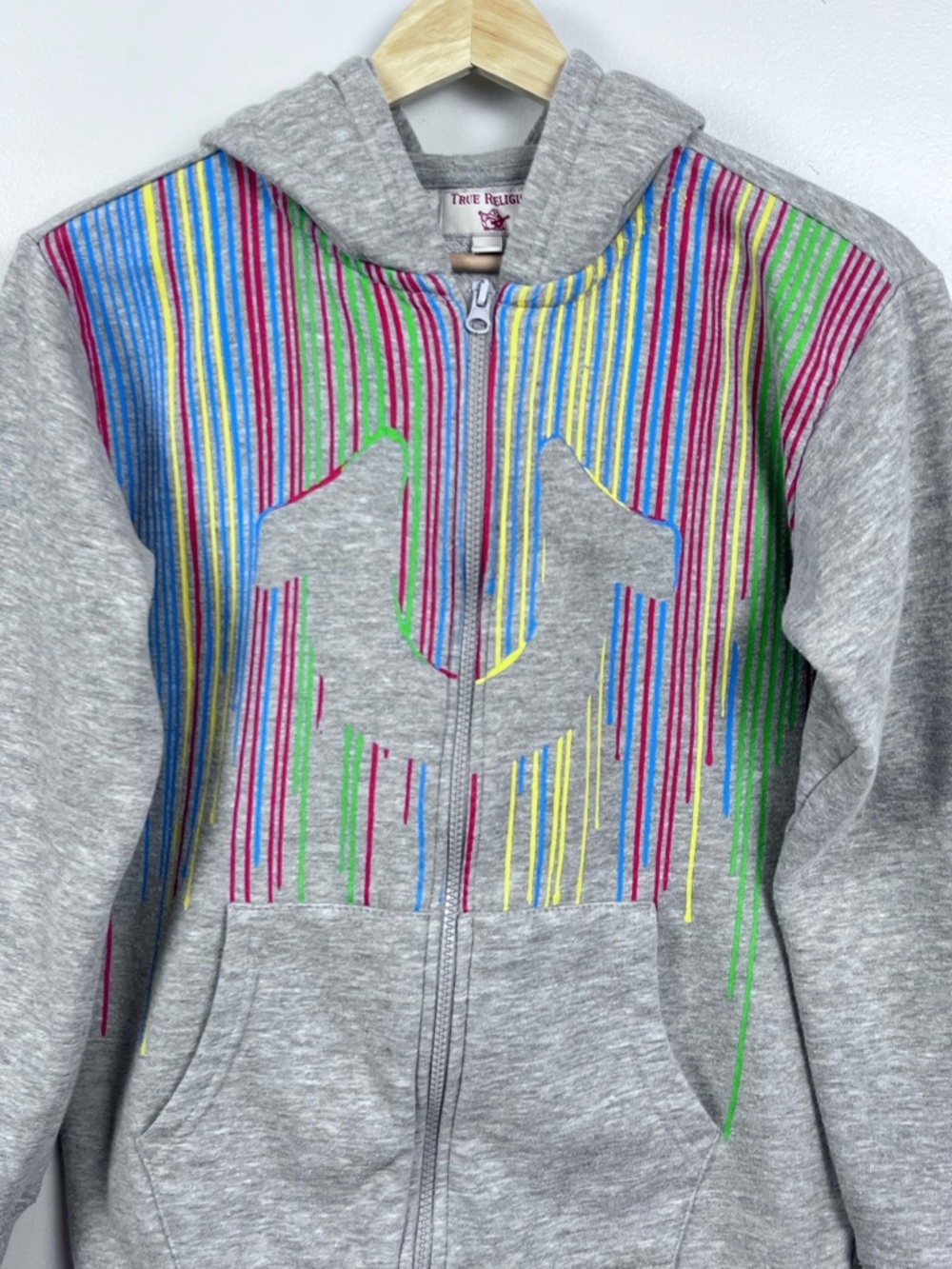 True Religion Boys Full Zip Fleece Hoodie with Paint Drip Logo Size L; School - Picture 2 of 13